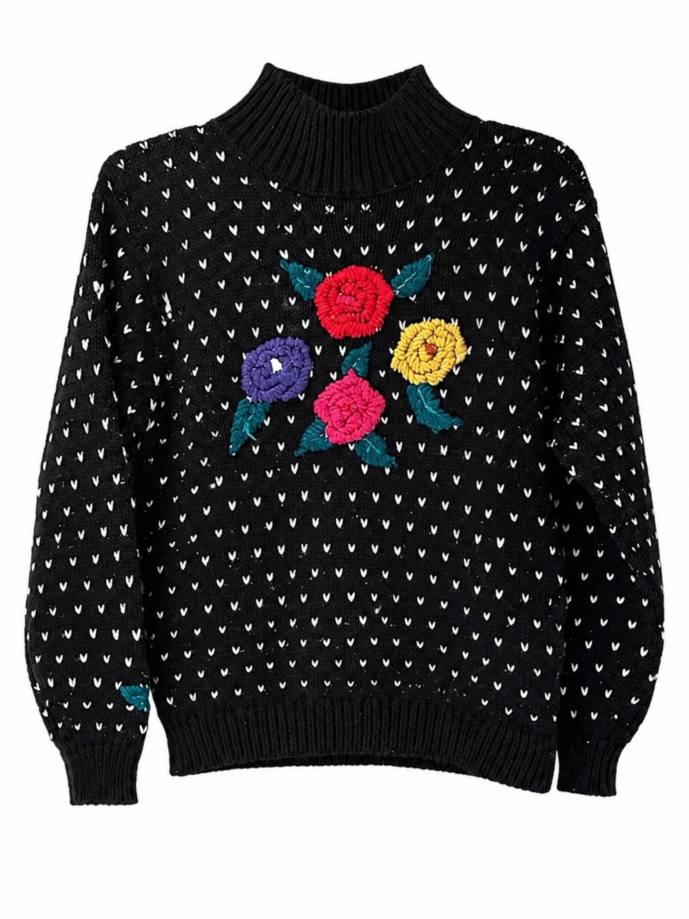 Vintage Sugar Co. LTD 90’s Chunky Knit Spotted Rose Turtleneck Sweater Large